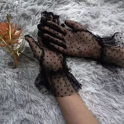 sheer mesh dot print short gloves for party dance and club wear