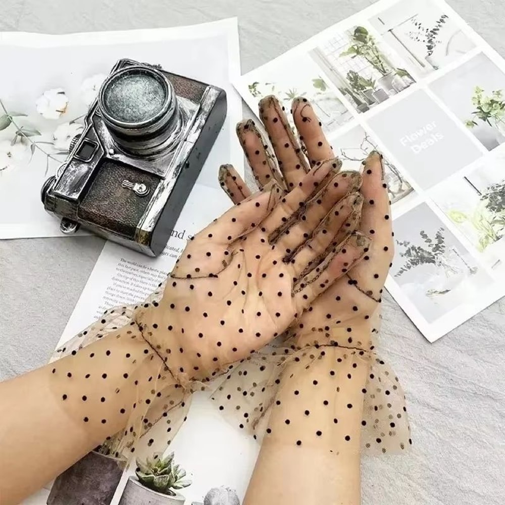 Sheer Mesh Dot Print Short Gloves For Party Dance And Club Wear 5
