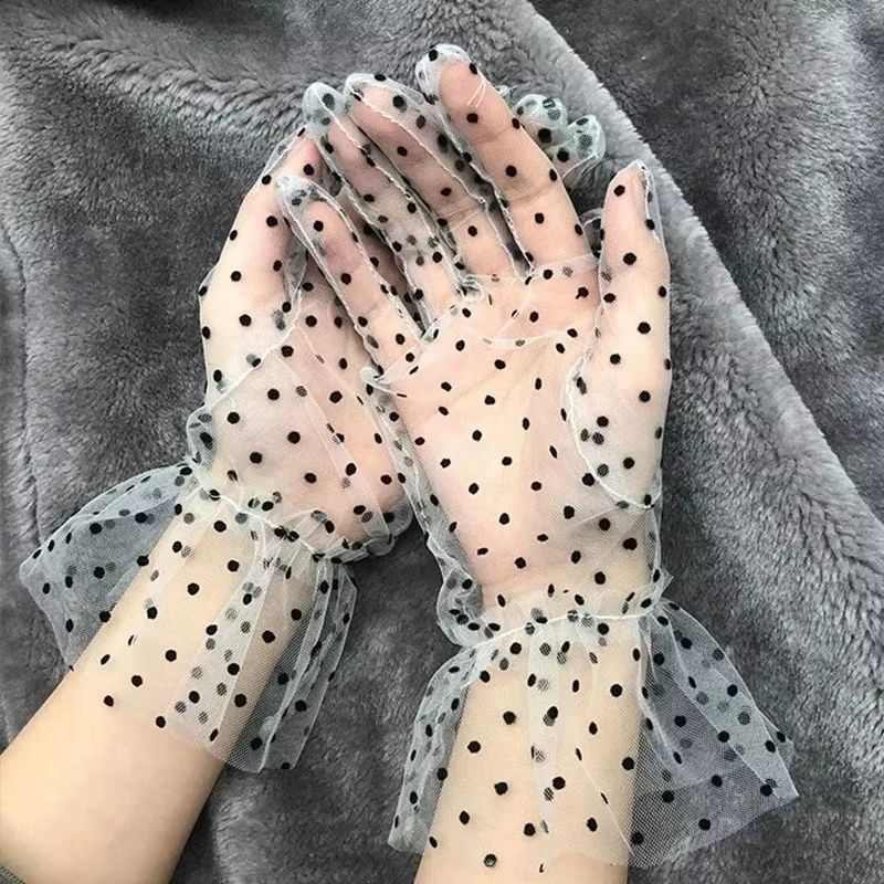 Sheer Mesh Dot Print Short Gloves For Party Dance And Club Wear 6