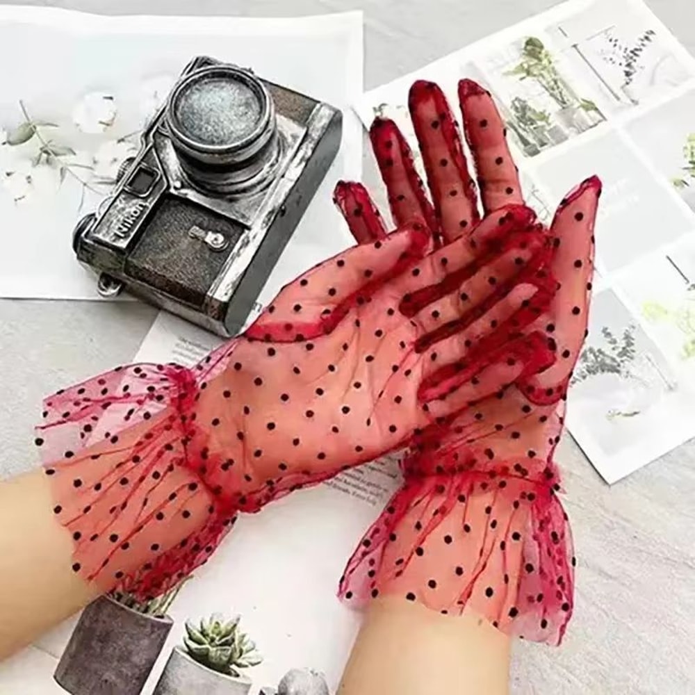 Sheer Mesh Dot Print Short Gloves For Party Dance And Club Wear 10
