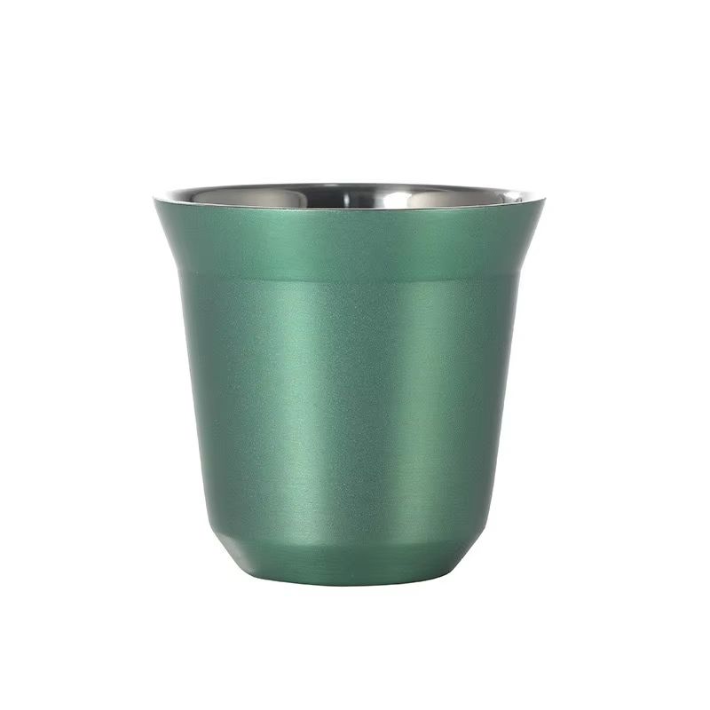 Stainless Steel DoubleLayer Flat Bottom Coffee Water Cup 80ml 271 Fl Oz 8