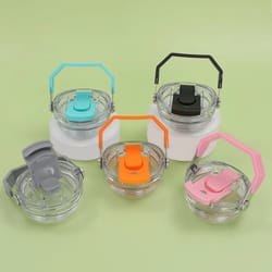 car cup with double drinking cap leak-proof portable water bottle with handle and transparent straw lid