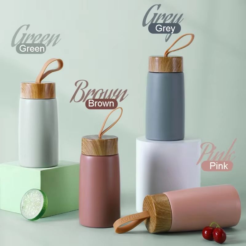 Mini Thermos Cup With Creative Wood Grain Cover Portable Vacuum Stainless Steel Water Cup 280 Ml 9 0