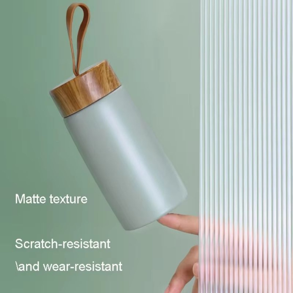 Mini Thermos Cup With Creative Wood Grain Cover Portable Vacuum Stainless Steel Water Cup 280 Ml 9 2