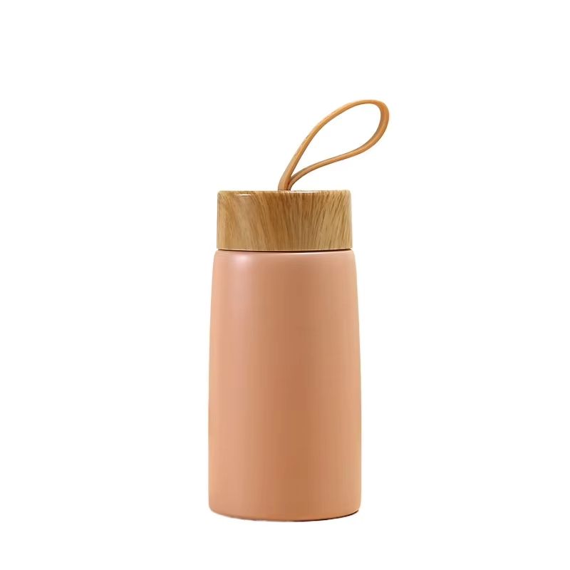 Mini Thermos Cup With Creative Wood Grain Cover Portable Vacuum Stainless Steel Water Cup 280 Ml 9 8