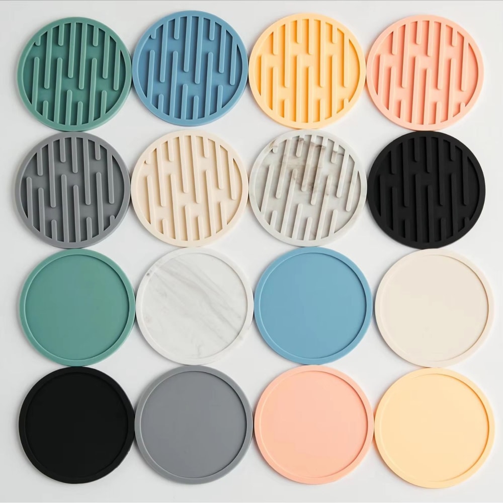 Round Silicone Coaster Striped WaterDraining AntiSlip HeatResistant Beverage Coaster 1