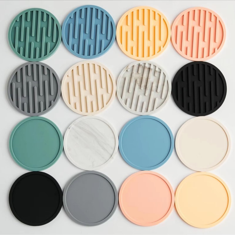 Round Silicone Coaster Striped WaterDraining AntiSlip HeatResistant Beverage Coaster 1