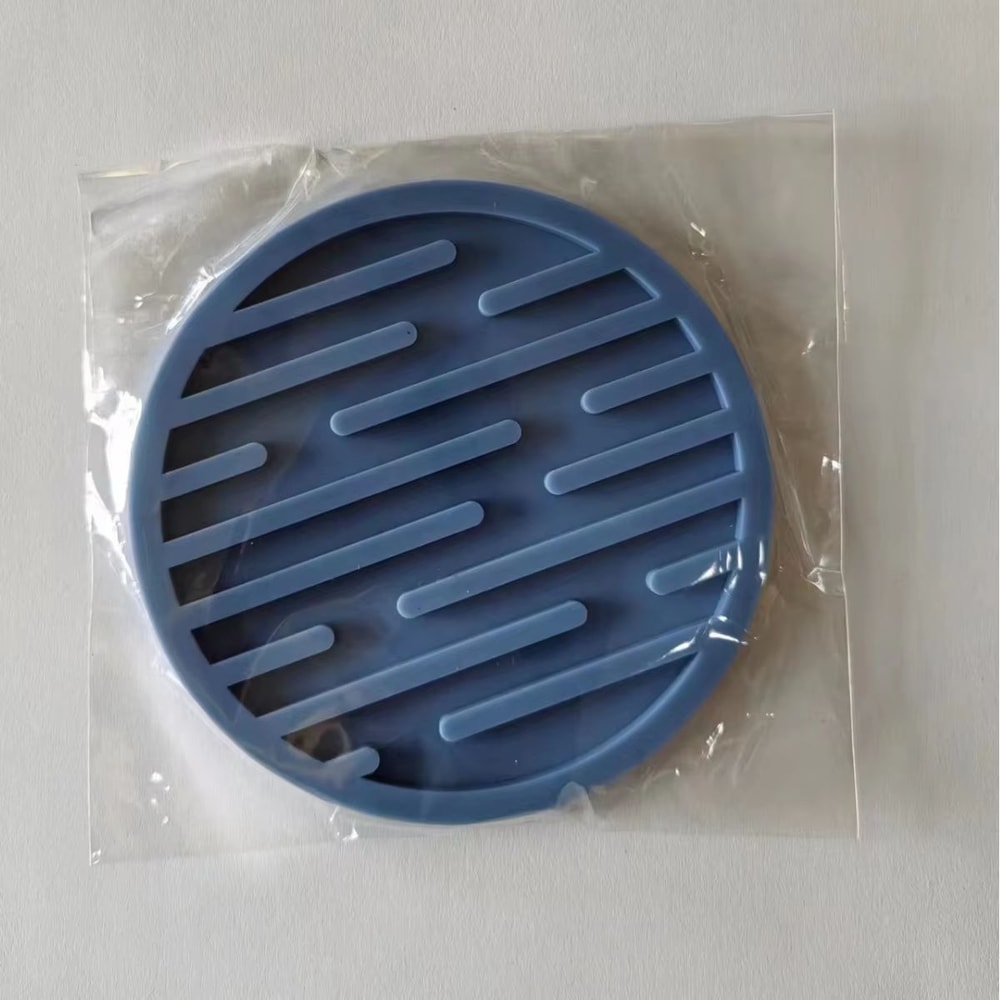 Round Silicone Coaster Striped WaterDraining AntiSlip HeatResistant Beverage Coaster 6