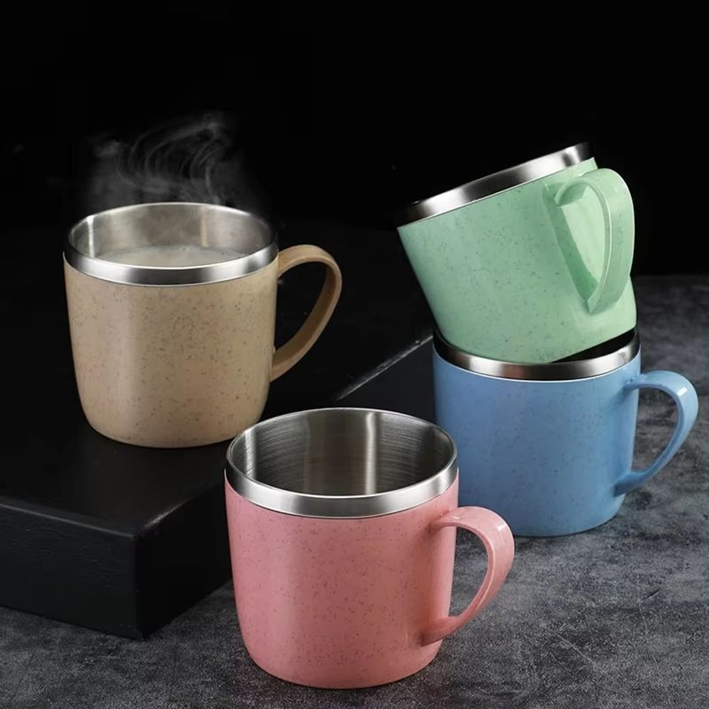 Simple Solid Color Stainless Steel Mug Wheat Straw Element Small Water Cup AntiScalding Childrens 0