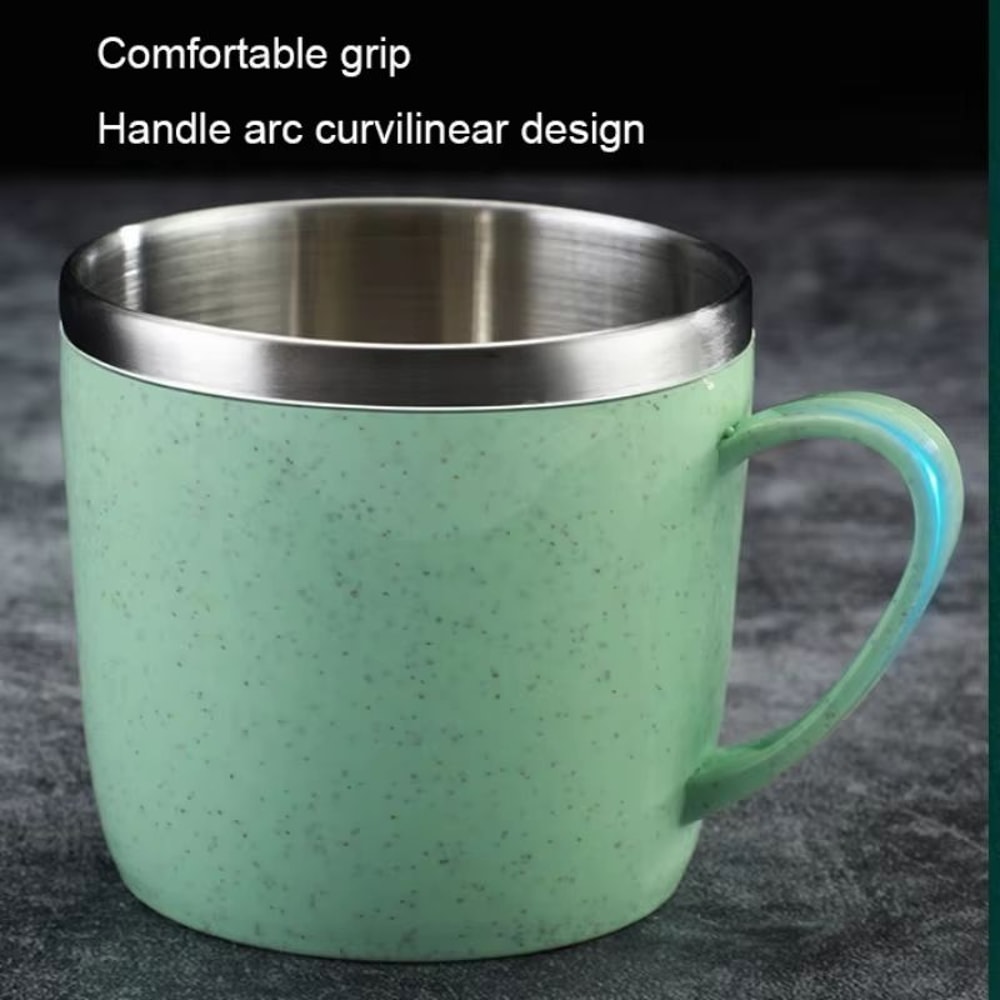 Simple Solid Color Stainless Steel Mug Wheat Straw Element Small Water Cup AntiScalding Childrens 5