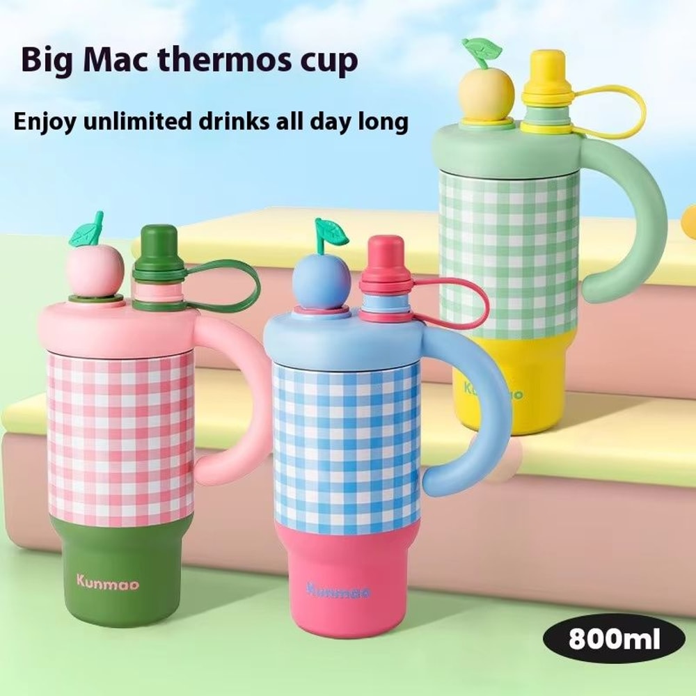 New Intelligent Checkered Stainless Steel Coffee Cup Portable Insulated Straw Cup With HighAppeara 4