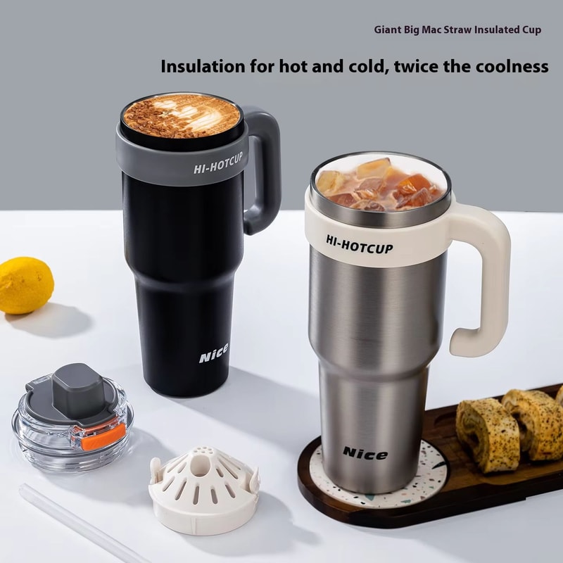 Summer New Style Portable Ice King Coffee Cup LargeCapacity OneClick Opening With Straw Insulated 1