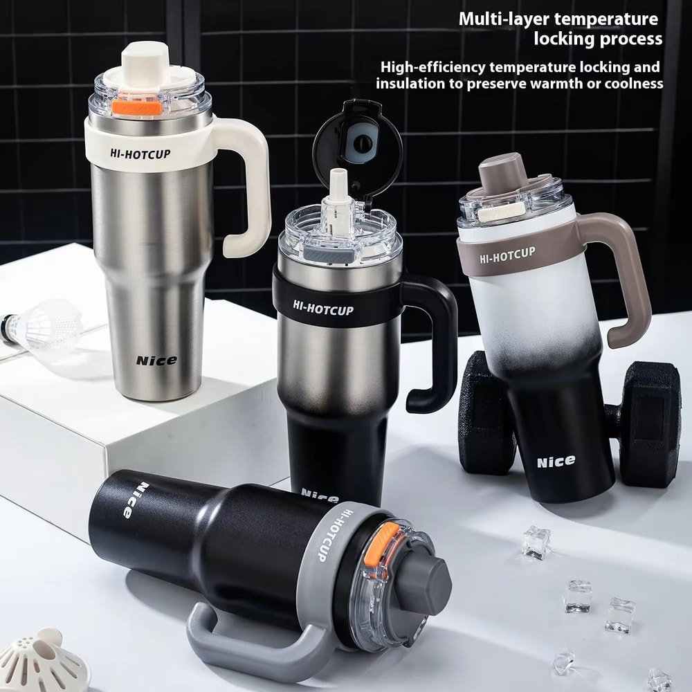 Summer New Style Portable Ice King Coffee Cup LargeCapacity OneClick Opening With Straw Insulated 3