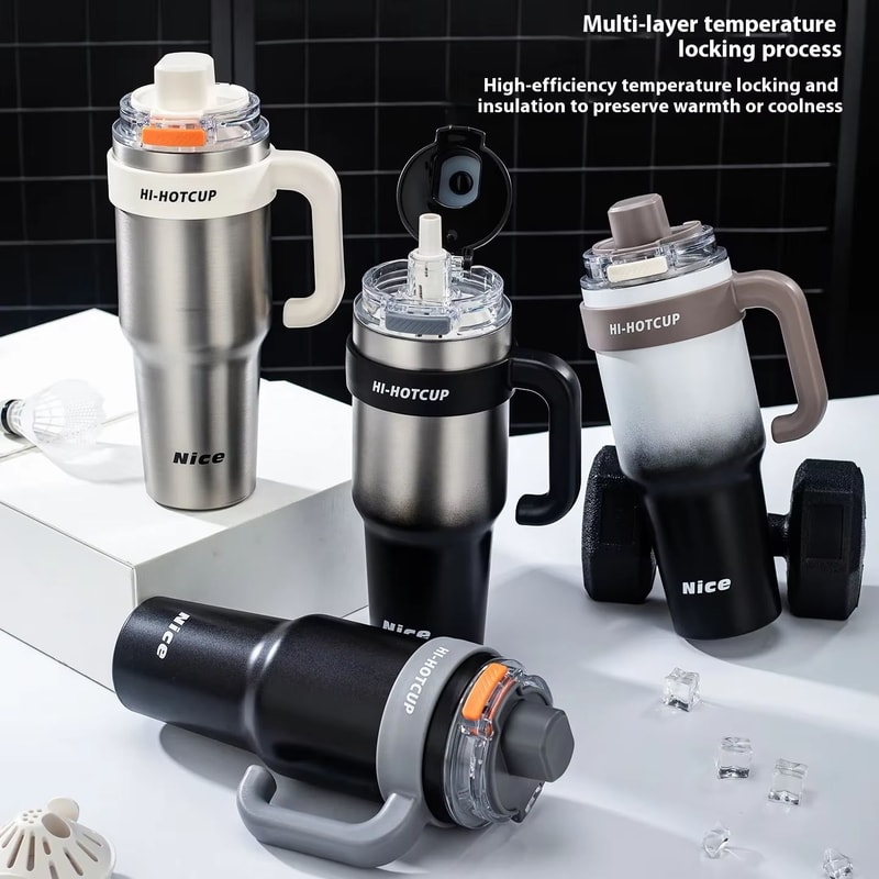 Summer New Style Portable Ice King Coffee Cup LargeCapacity OneClick Opening With Straw Insulated 3