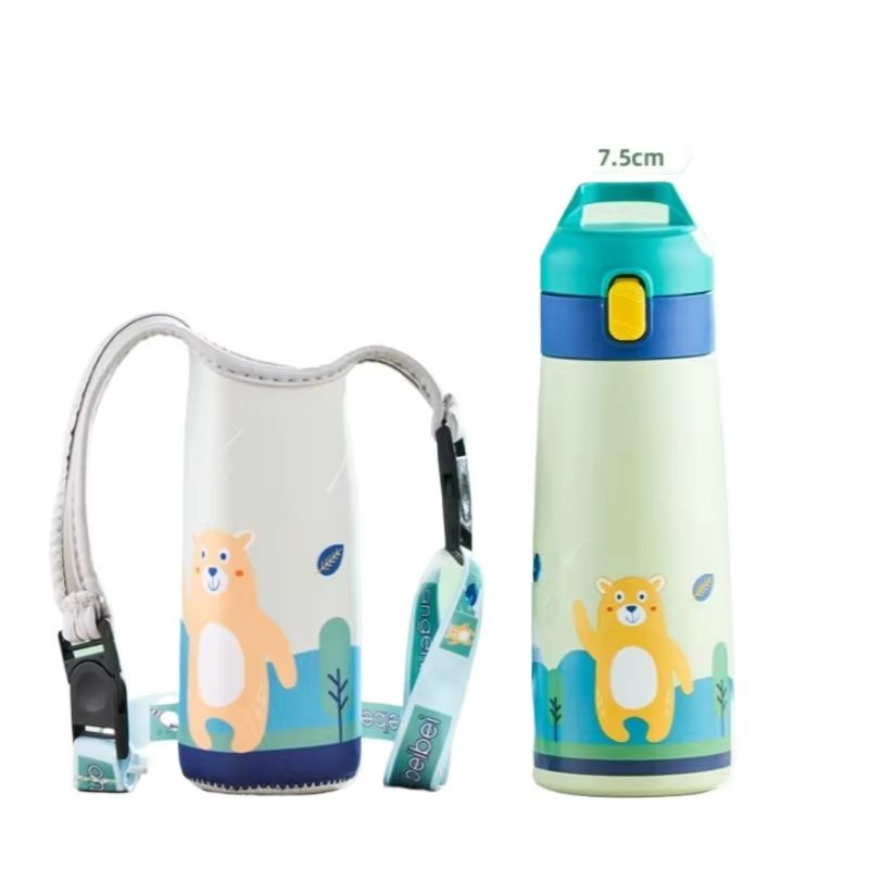 Childrens LargeCapacity Stainless Steel Thermos Cup With Straw Cute Animal Print Water Bottle For 10
