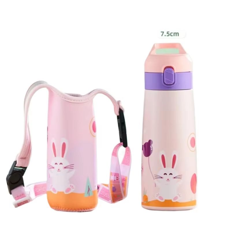 Childrens LargeCapacity Stainless Steel Thermos Cup With Straw Cute Animal Print Water Bottle For 11