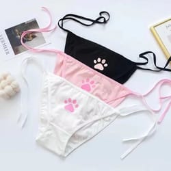 women's cotton bandage panties – cute cat paw bowknot briefs, lovely lolita ladies underwear (1/2/3 pcs)