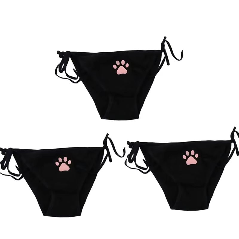 Womens Cotton Bandage Panties Cute Cat Paw Bowknot Briefs Lovely Lolita Ladies Underwear 123 Pcs 16