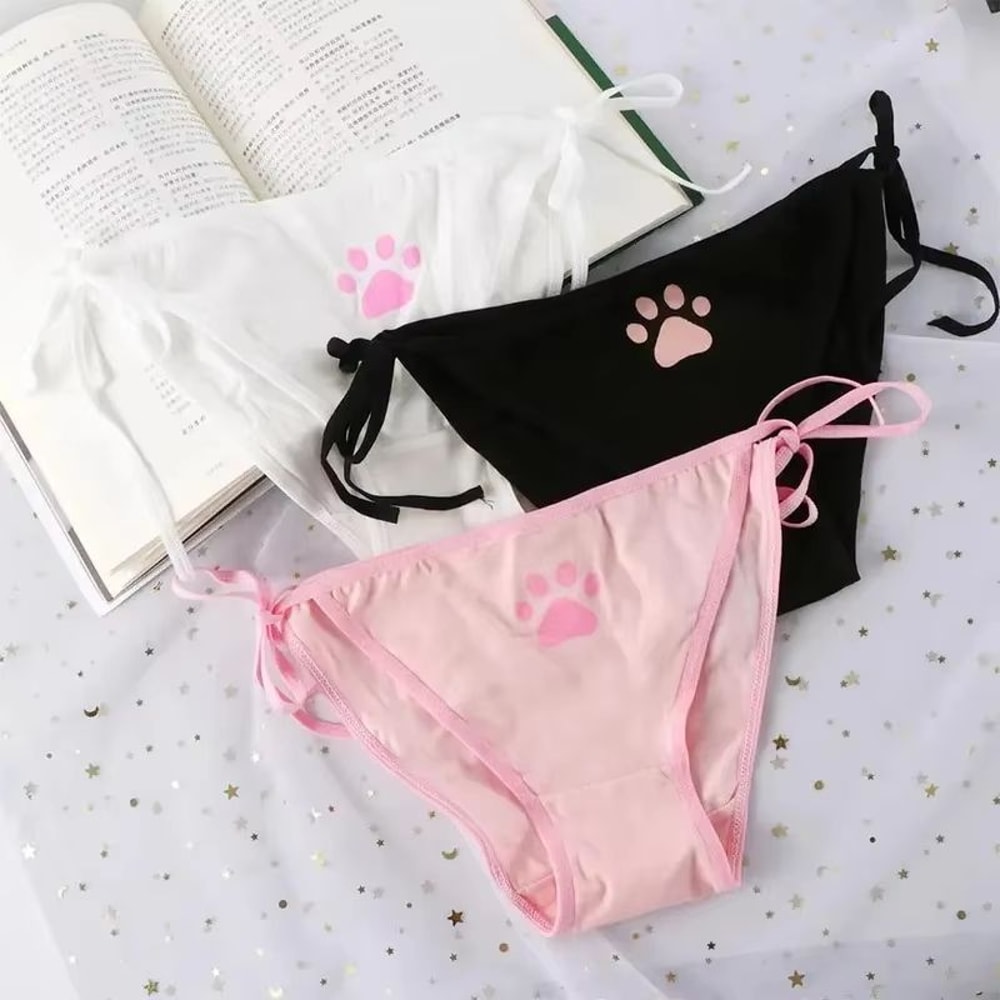 Womens Cotton Bandage Panties Cute Cat Paw Bowknot Briefs Lovely Lolita Ladies Underwear 123 Pcs 1