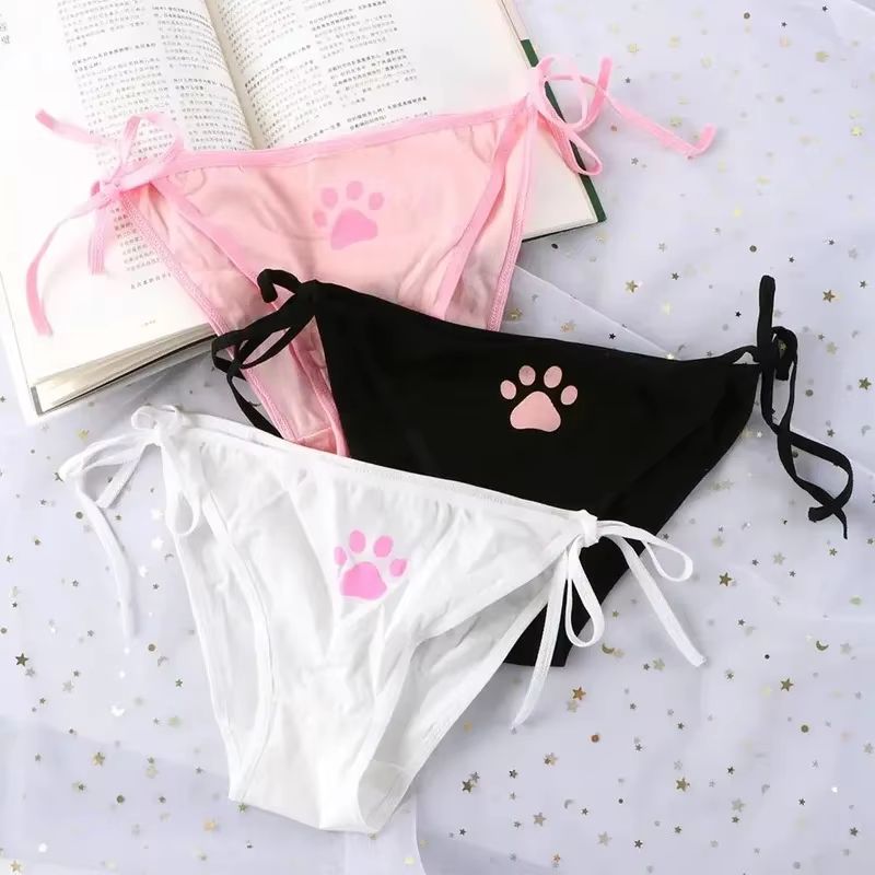 Womens Cotton Bandage Panties Cute Cat Paw Bowknot Briefs Lovely Lolita Ladies Underwear 123 Pcs 2