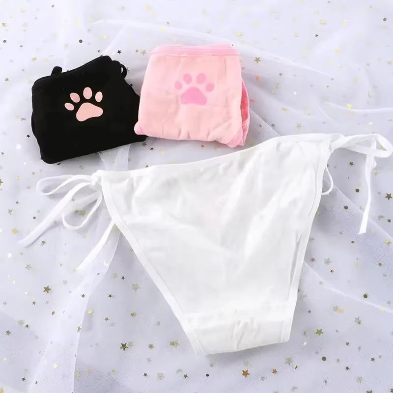 Womens Cotton Bandage Panties Cute Cat Paw Bowknot Briefs Lovely Lolita Ladies Underwear 123 Pcs 3