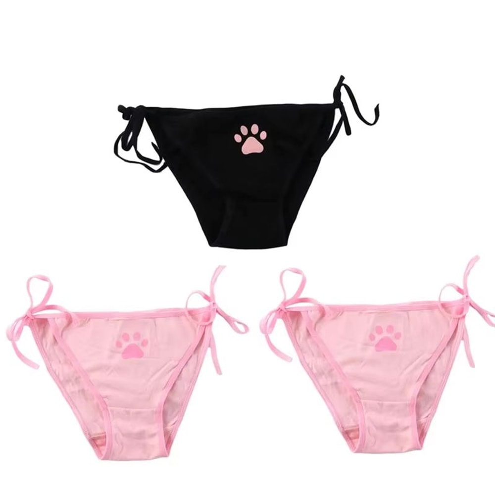Womens Cotton Bandage Panties Cute Cat Paw Bowknot Briefs Lovely Lolita Ladies Underwear 123 Pcs 21