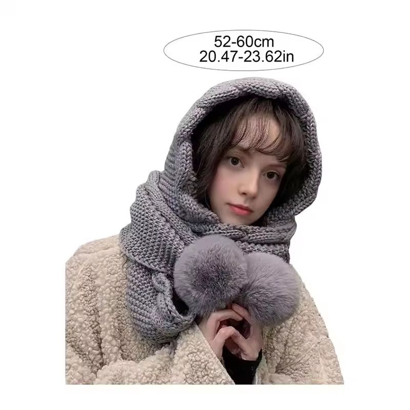 Womens Winter Hat Scarf Set Thermal Wool Pom Beanie Balaclava For Extreme Cold Versatile Knitted 5