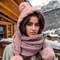 Womens Winter Hat Scarf Set Thermal Wool Pom Beanie Balaclava For Extreme Cold Versatile Knitted 8