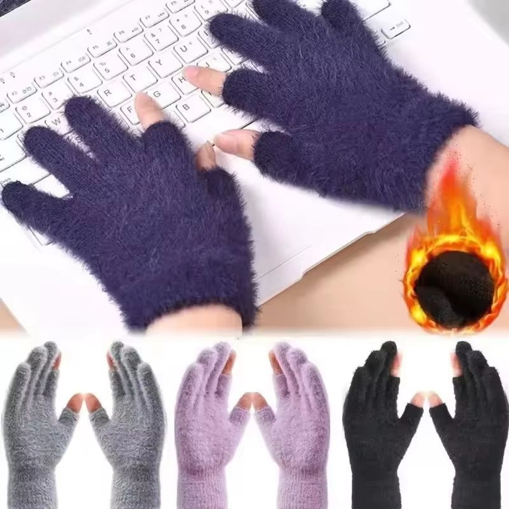 Winter Warmth Fingerless Mink Fur Knitted Touch Screen Gloves For Men And Women 1