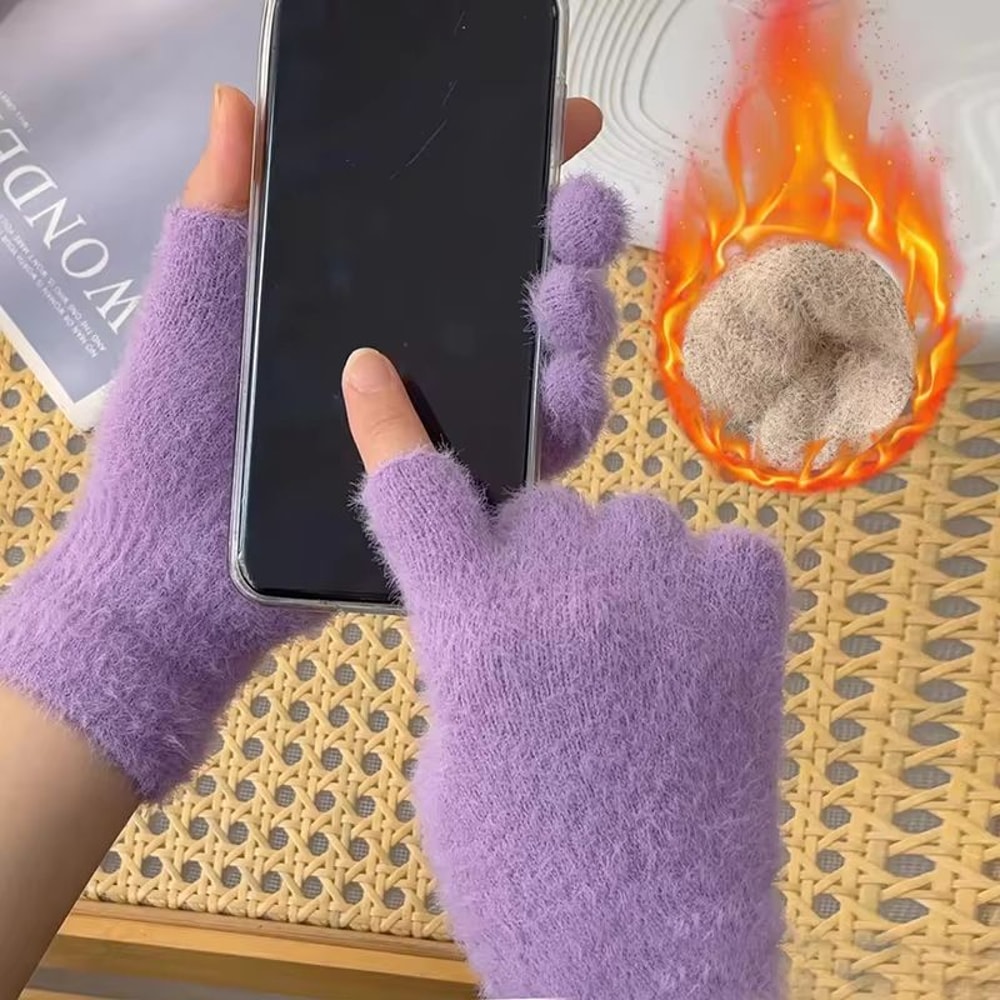 Winter Warmth Fingerless Mink Fur Knitted Touch Screen Gloves For Men And Women 3