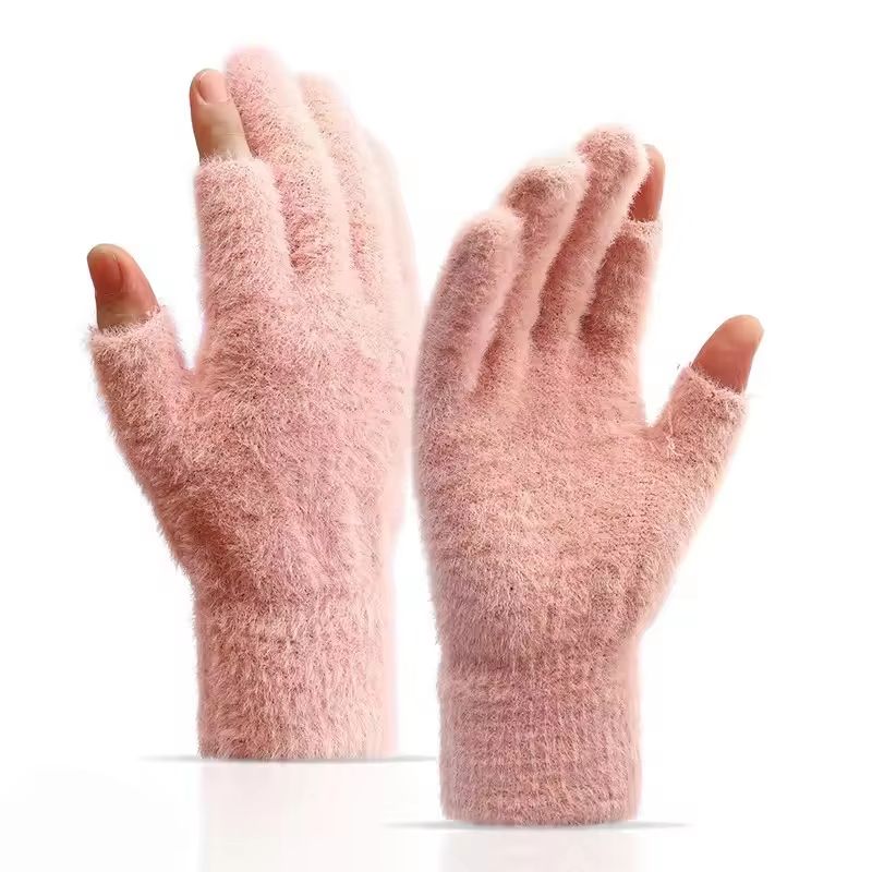 Winter Warmth Fingerless Mink Fur Knitted Touch Screen Gloves For Men And Women 8