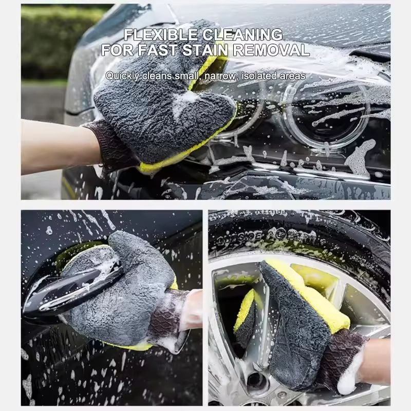 DoubleFaced Coral Fleece Car Wash Glove Auto Cleaning Mitt For Paint Window And Glass Care 3