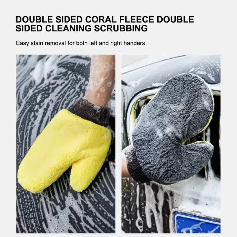 DoubleFaced Coral Fleece Car Wash Glove Auto Cleaning Mitt For Paint Window And Glass Care 4