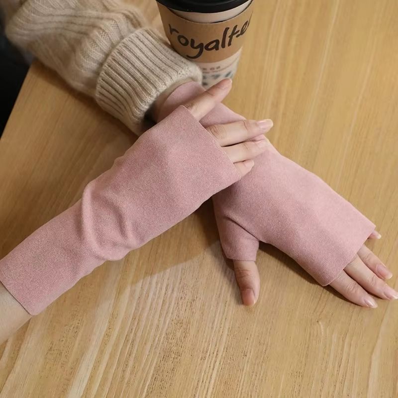 Womens Warm Half Finger Velvet Winter Gloves Autumn And Winter Open Finger Hand Warmers 7