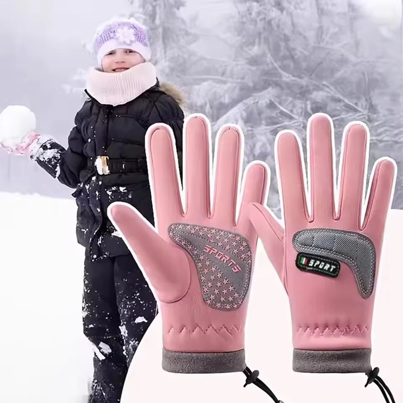Kids Waterproof Winter Gloves Thicken Plus Velvet Warm Cycling And Riding Mittens For Boys And Gir 0