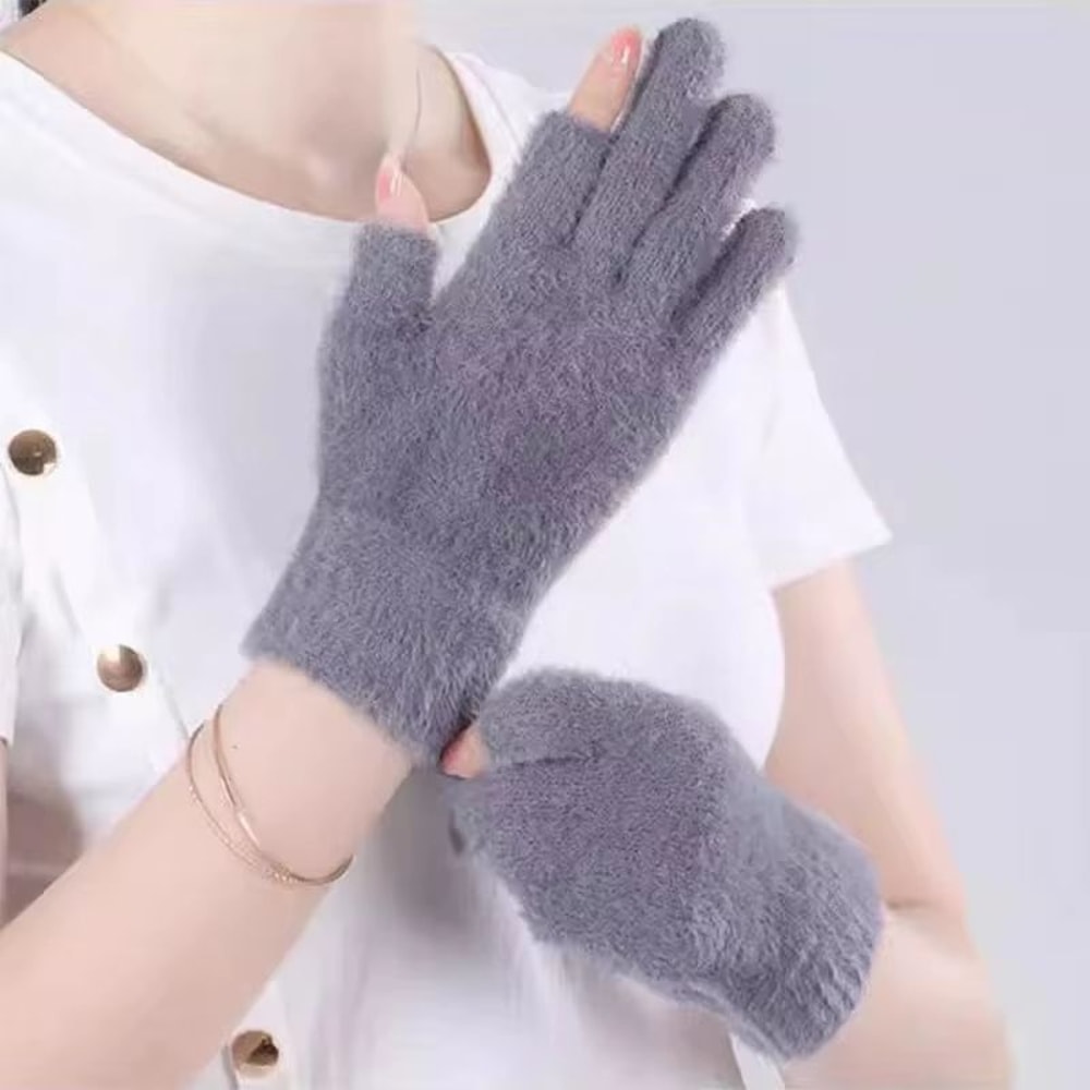 Winter Warmth Fingerless Mink Fur Knitted Gloves TouchScreen Outdoors Warmth ColdProof Mittens For 1