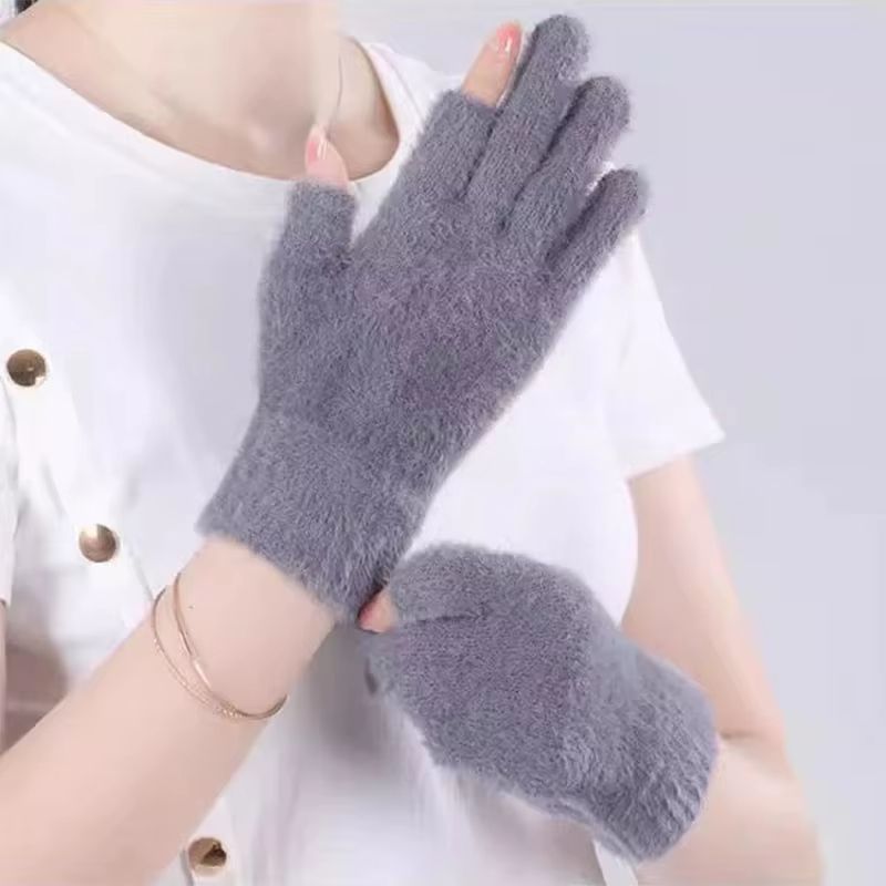 Winter Warmth Fingerless Mink Fur Knitted Gloves TouchScreen Outdoors Warmth ColdProof Mittens For 1