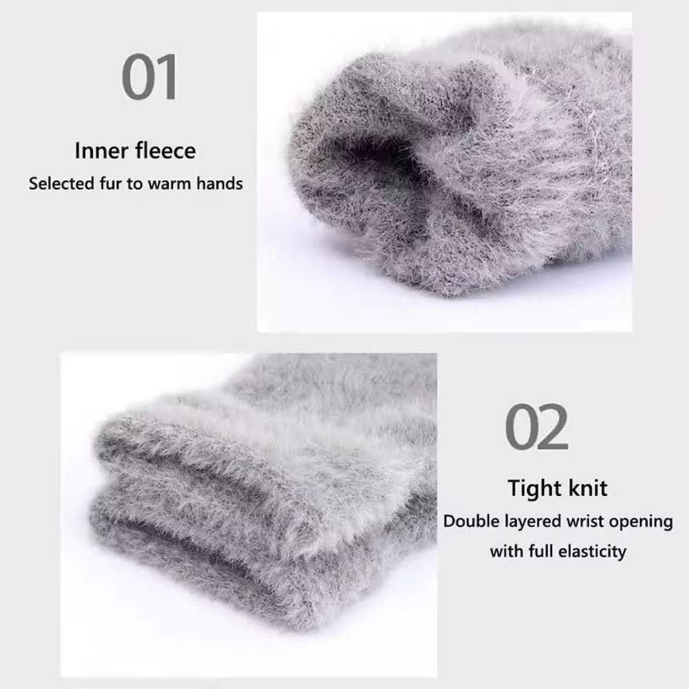 Winter Warmth Fingerless Mink Fur Knitted Gloves TouchScreen Outdoors Warmth ColdProof Mittens For 2