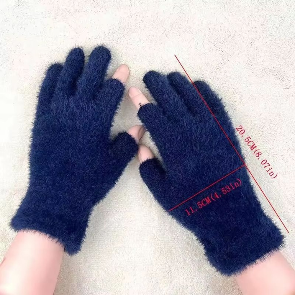 Winter Warmth Fingerless Mink Fur Knitted Gloves TouchScreen Outdoors Warmth ColdProof Mittens For 4