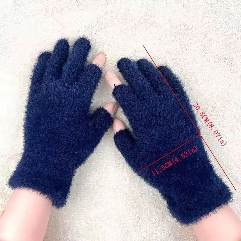 Winter Warmth Fingerless Mink Fur Knitted Gloves TouchScreen Outdoors Warmth ColdProof Mittens For 4