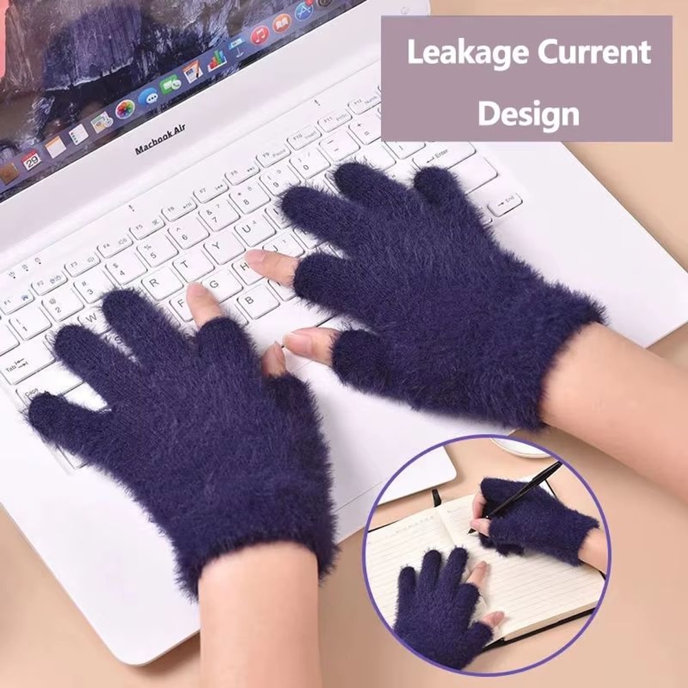 Winter Warmth Fingerless Mink Fur Knitted Gloves TouchScreen Outdoors Warmth ColdProof Mittens For 5