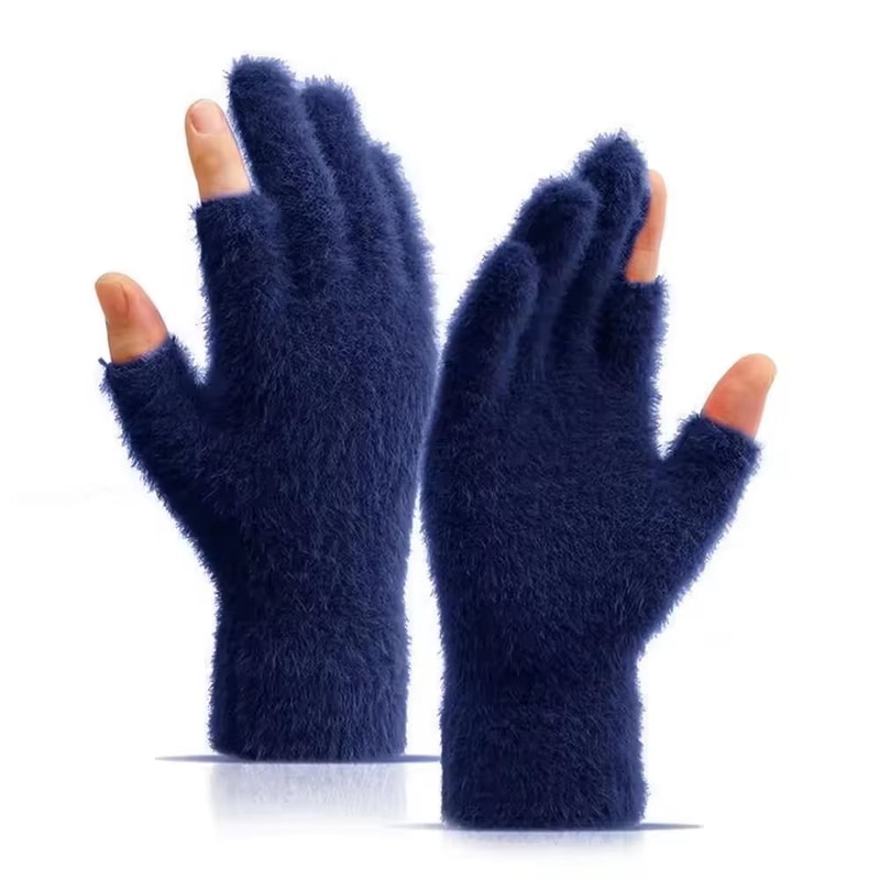 Winter Warmth Fingerless Mink Fur Knitted Gloves TouchScreen Outdoors Warmth ColdProof Mittens For 8