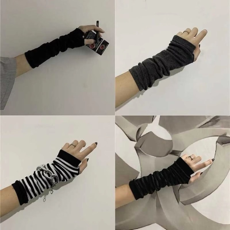 Winter Warm Long Sleeves Fingerless Knitted Gloves For Men Women Elastic HipHop Elbow Mittens Out 1