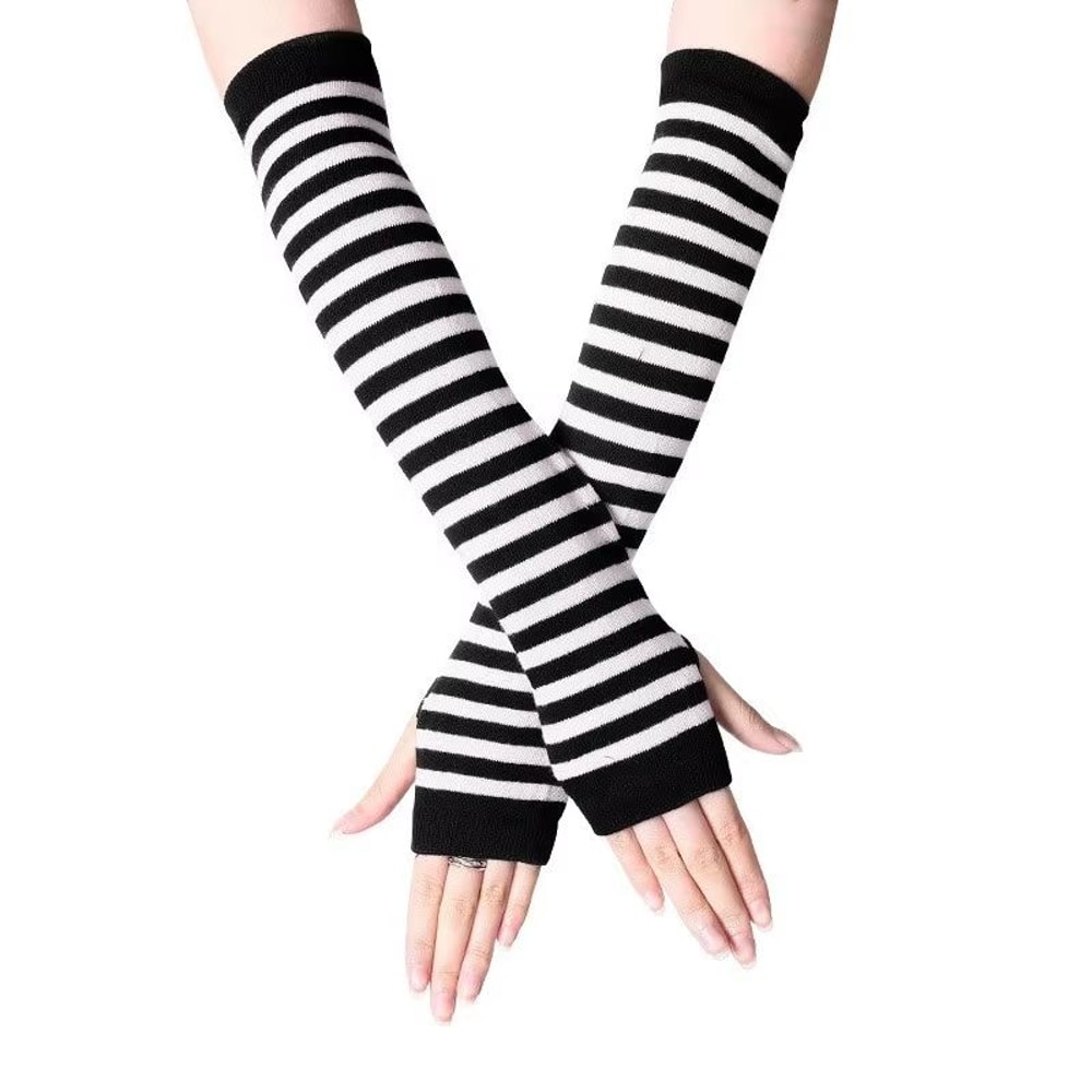 Winter Warm Long Sleeves Fingerless Knitted Gloves For Men Women Elastic HipHop Elbow Mittens Out 13