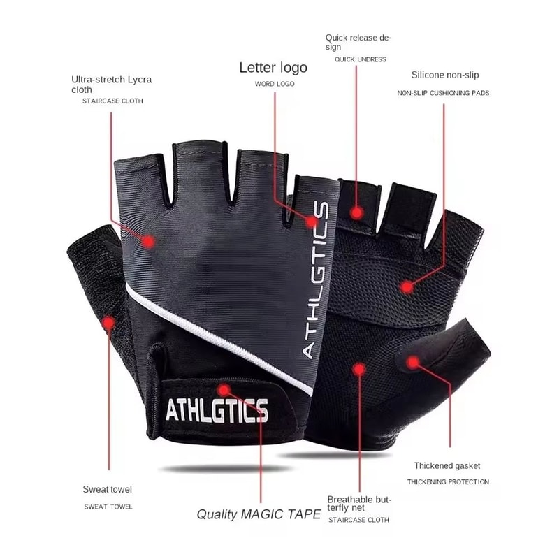 AntiSlip Fingerless Gym Gloves ShockAbsorbing Breathable Sports Gloves For Training Weight Lifting 1