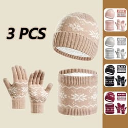 3-piece winter beanie, gloves & snood scarf set - thickened fleece-lined hat and neck warmer set for men and women