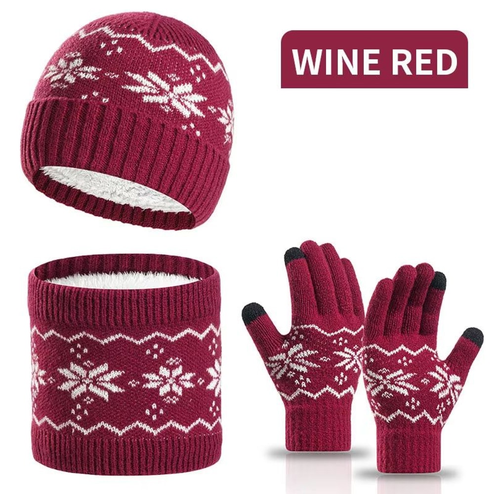 3Piece Winter Beanie Gloves Snood Scarf Set Thickened FleeceLined Hat And Neck Warmer Set For Men 10