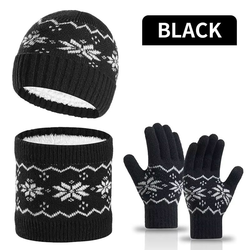 3Piece Winter Beanie Gloves Snood Scarf Set Thickened FleeceLined Hat And Neck Warmer Set For Men 7