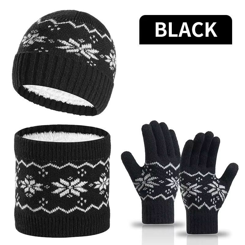 3Piece Winter Beanie Gloves Snood Scarf Set Thickened FleeceLined Hat And Neck Warmer Set For Men 7
