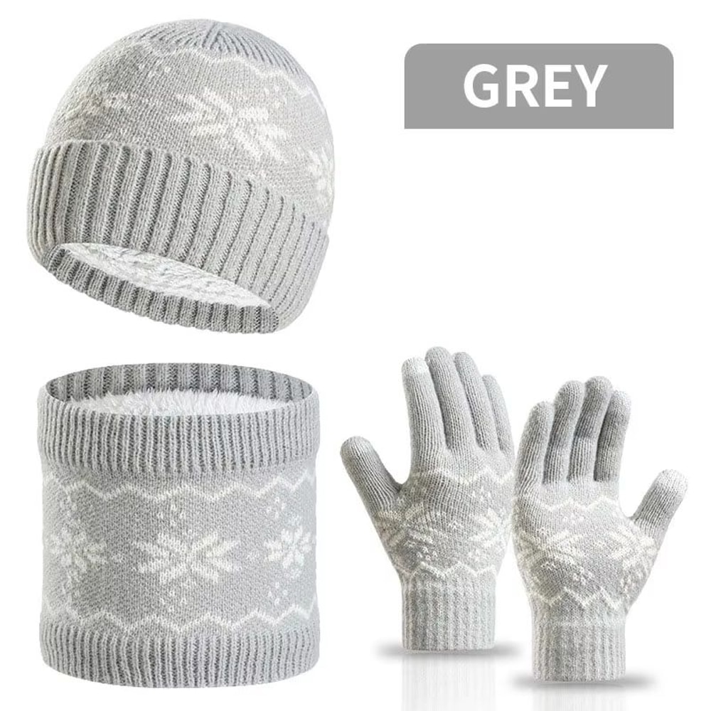 3Piece Winter Beanie Gloves Snood Scarf Set Thickened FleeceLined Hat And Neck Warmer Set For Men 8